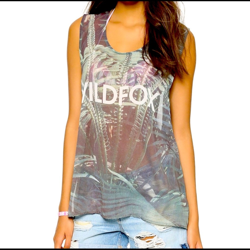 Wildfox Palm Jungle Multi Green Sheer Tank Top